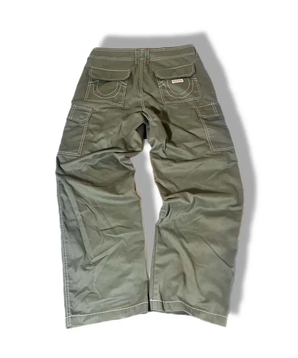 True Religion Big T Cargo Pants in Olive Green